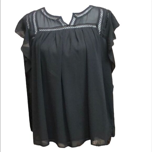 Ann Taylor Loft charcoal grey ruffle sleeve blouse - Picture 1 of 6